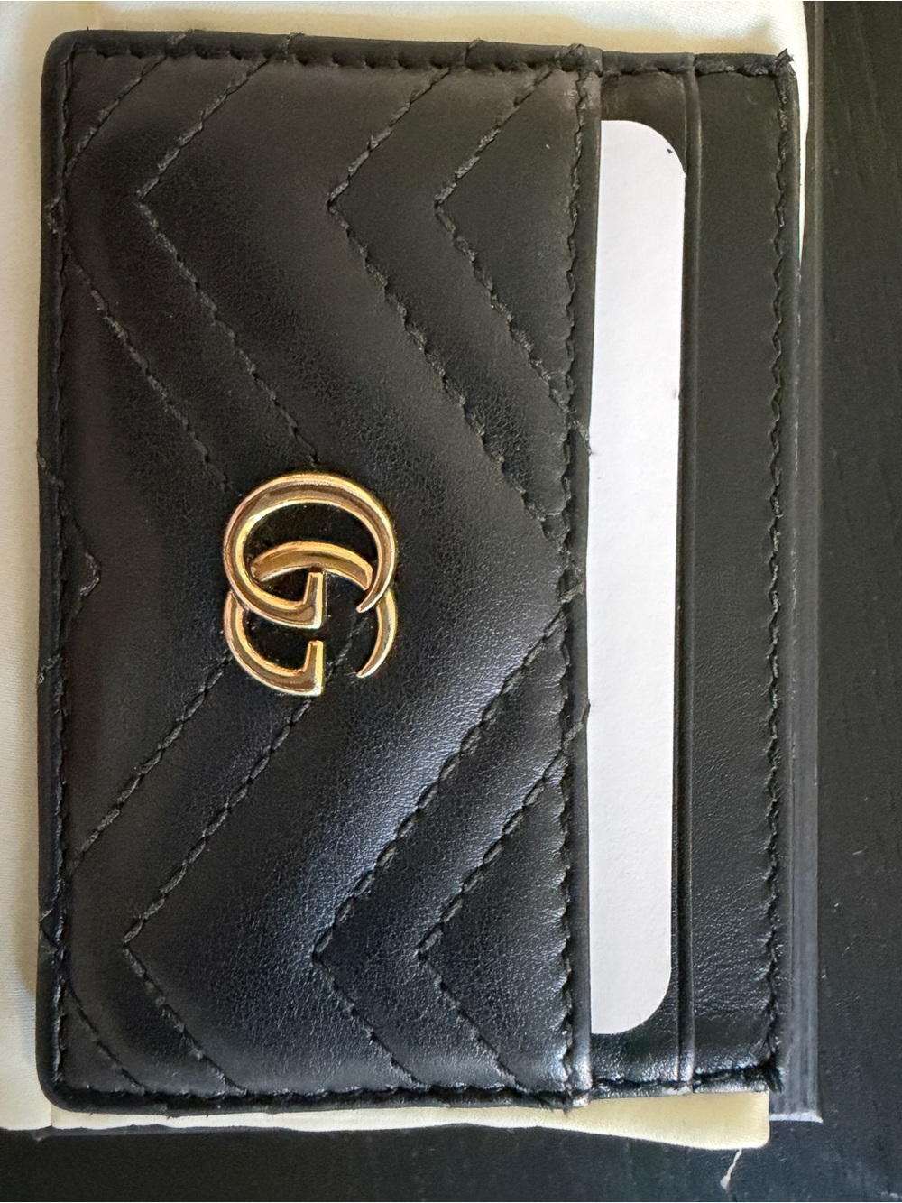 Gucci Black Quilted Leather Card Holder with Gold GG - Picture 4 of 6